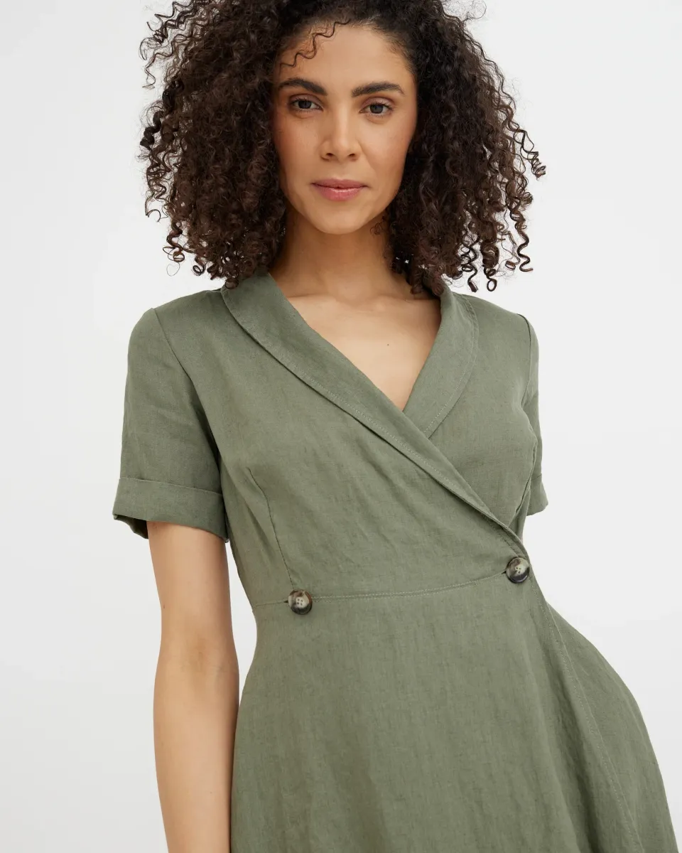 Wrap Linen dress PARIS in Mist green 5