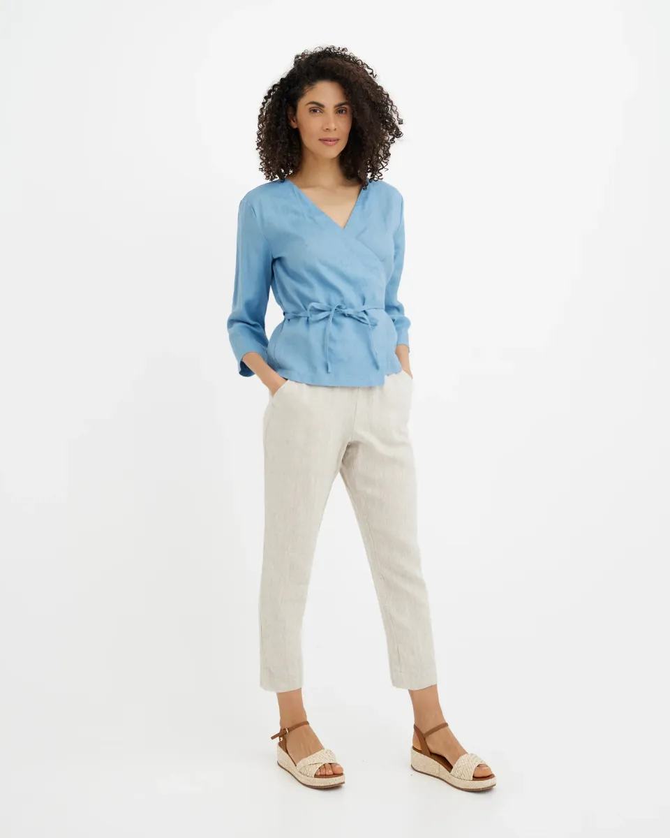 Wrap Linen Top HURON in Soft blue 2