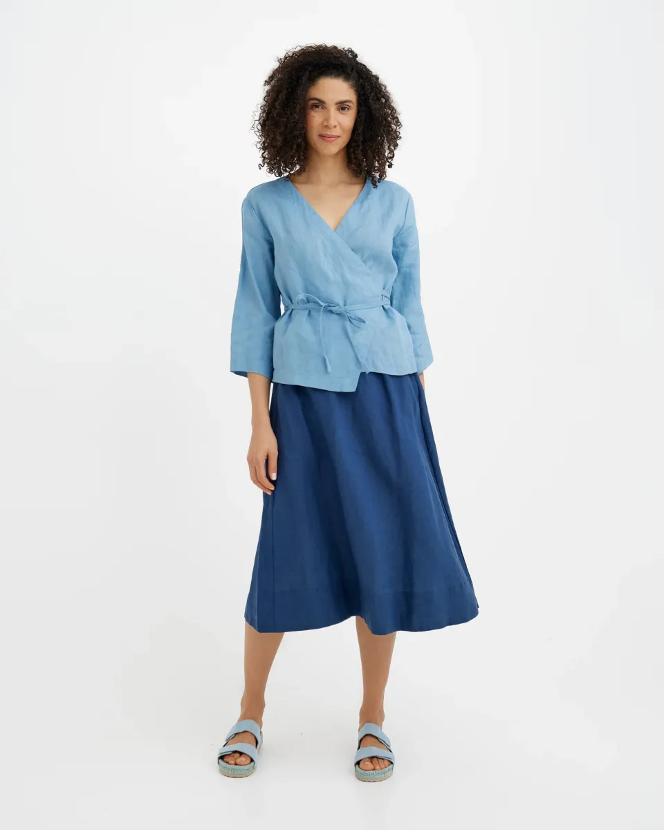 Wrap Linen Top HURON in Soft blue 3