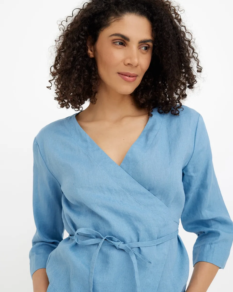 Wrap Linen Top HURON in Soft blue 4