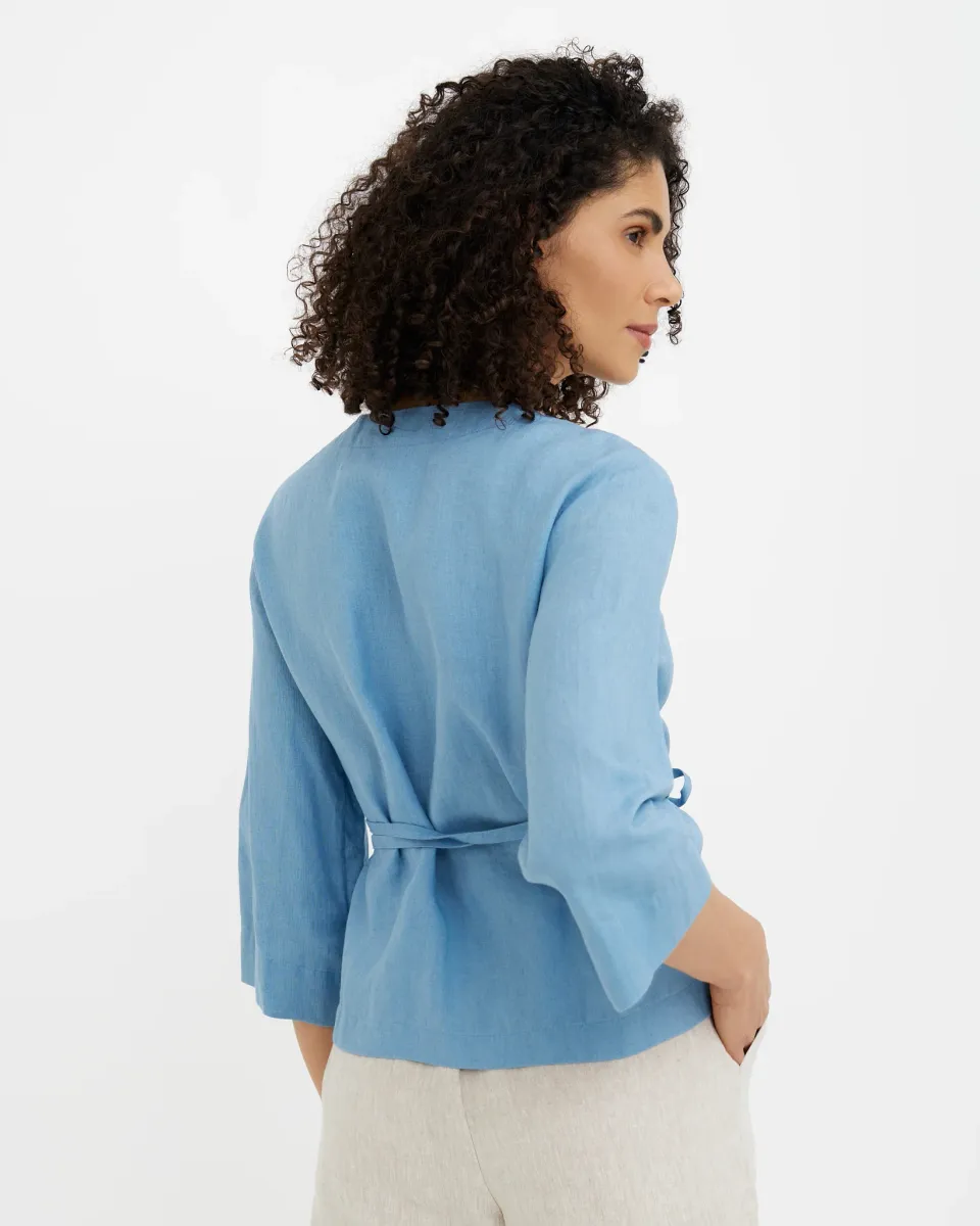 Wrap Linen Top HURON in Soft blue 5