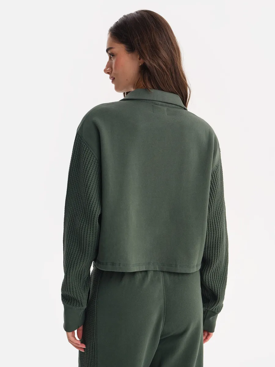 Organic Fleece and Waffle Cropped Half-Zip Sweatshirt 5