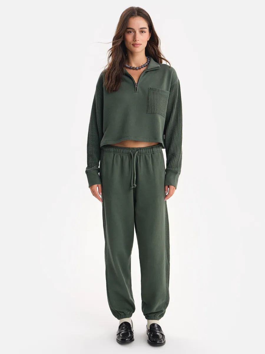 Organic Fleece and Waffle Cropped Half-Zip Sweatshirt 7