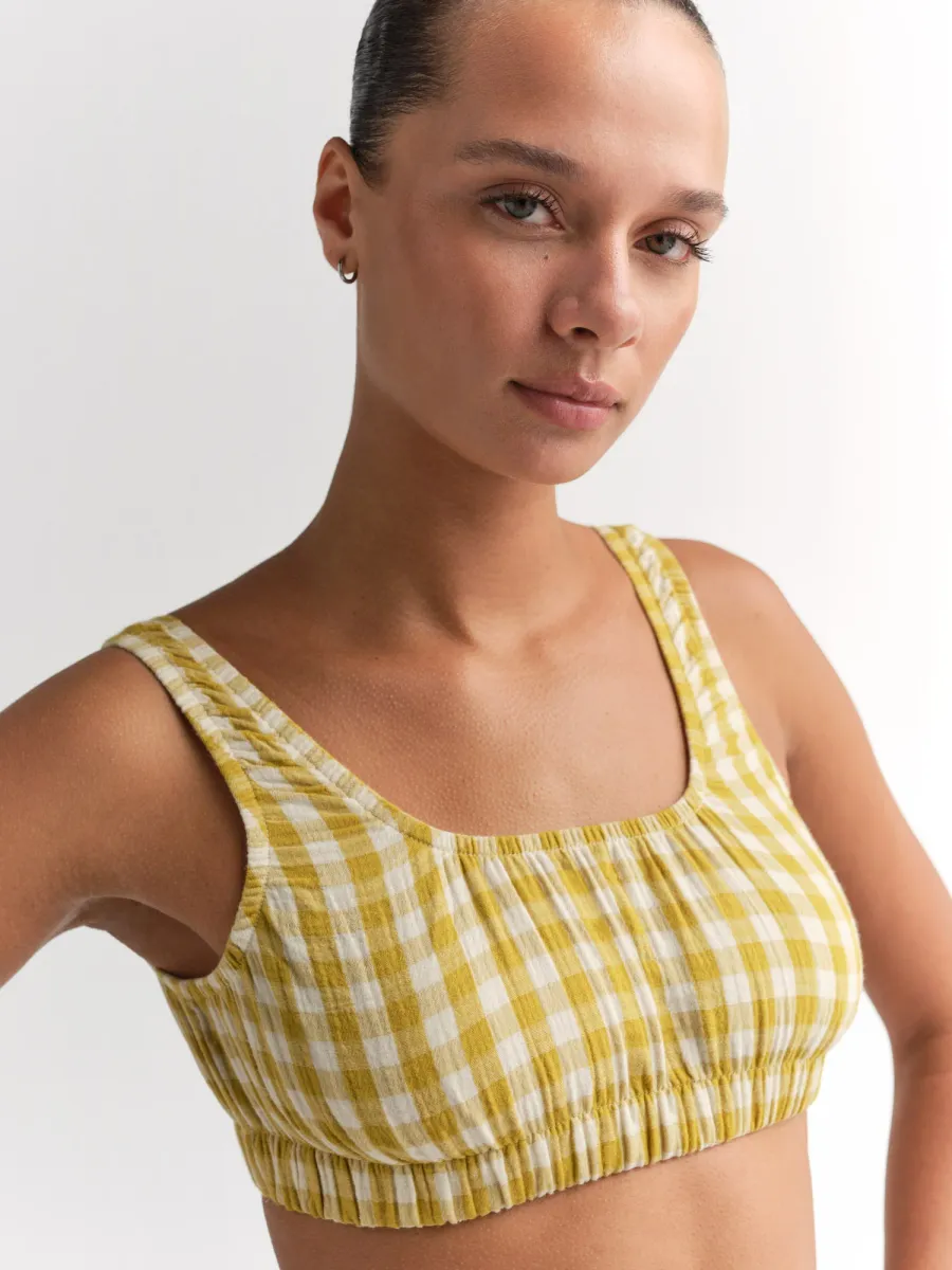 Organic Gauze Gingham Cropped Top 2