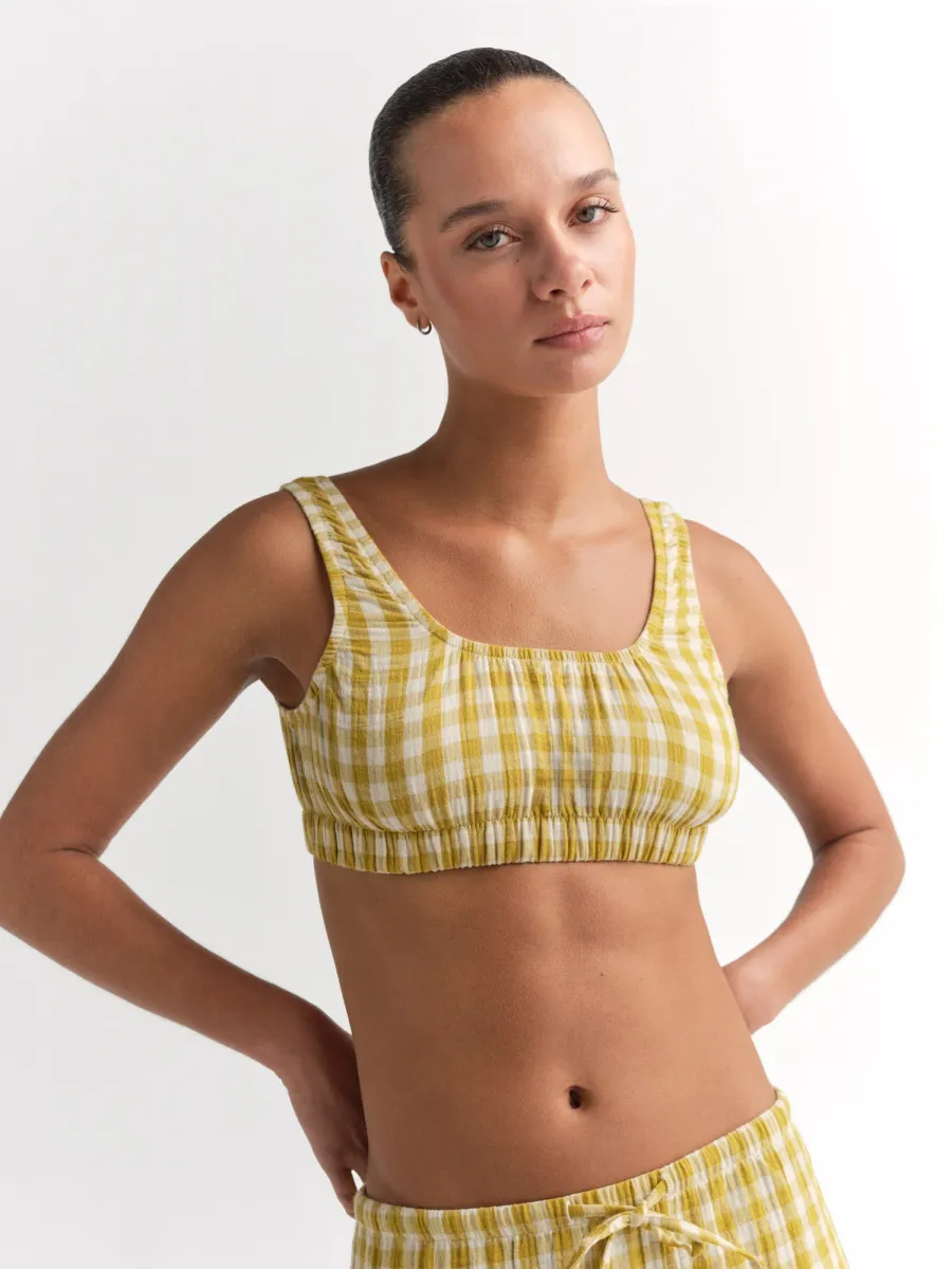 Organic Gauze Gingham Cropped Top 3