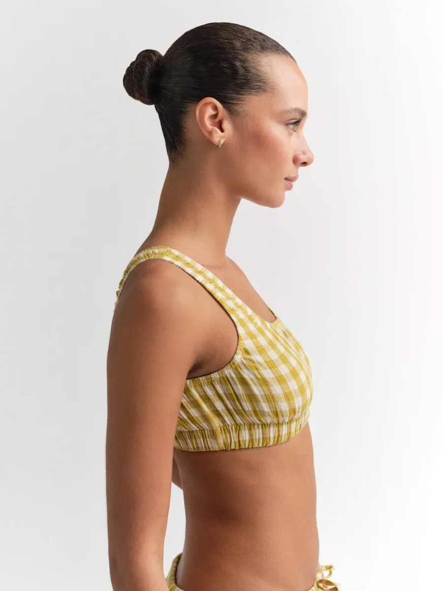 Organic Gauze Gingham Cropped Top 4