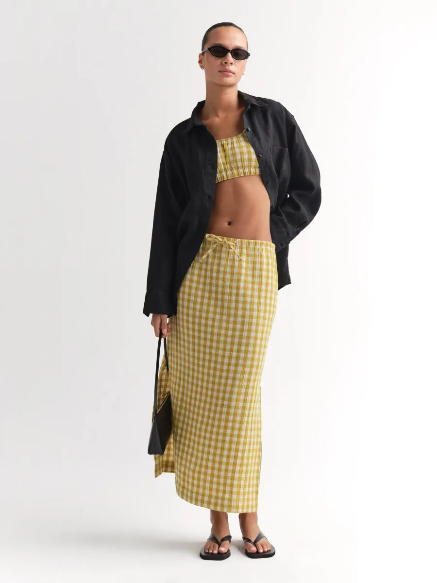 Organic Gauze Gingham Midi Skirt 2