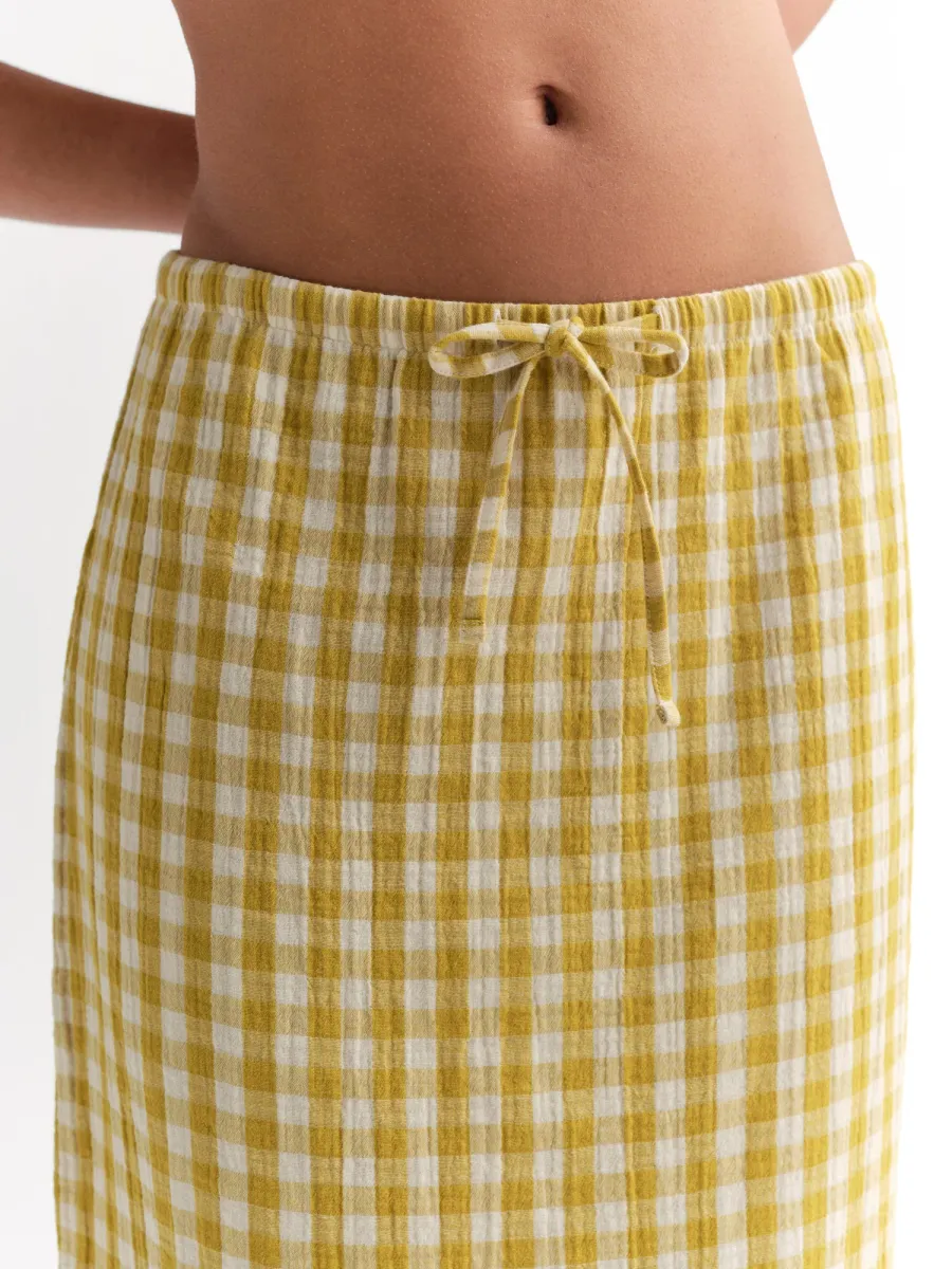 Organic Gauze Gingham Midi Skirt 4
