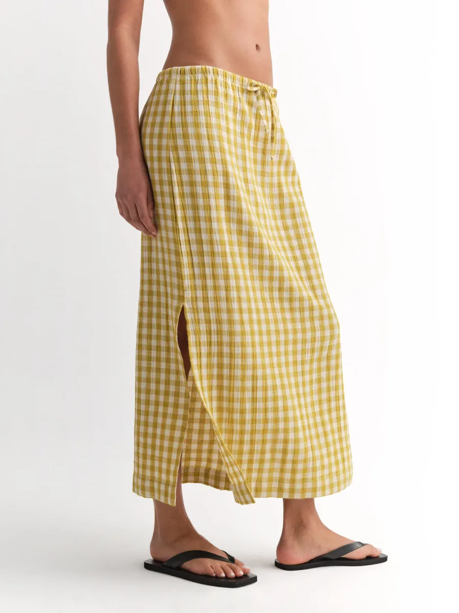 Organic Gauze Gingham Midi Skirt 5