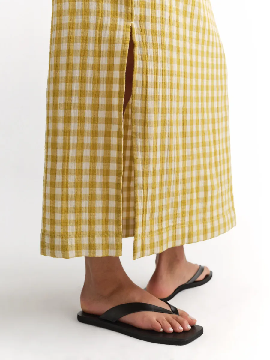 Organic Gauze Gingham Midi Skirt 7