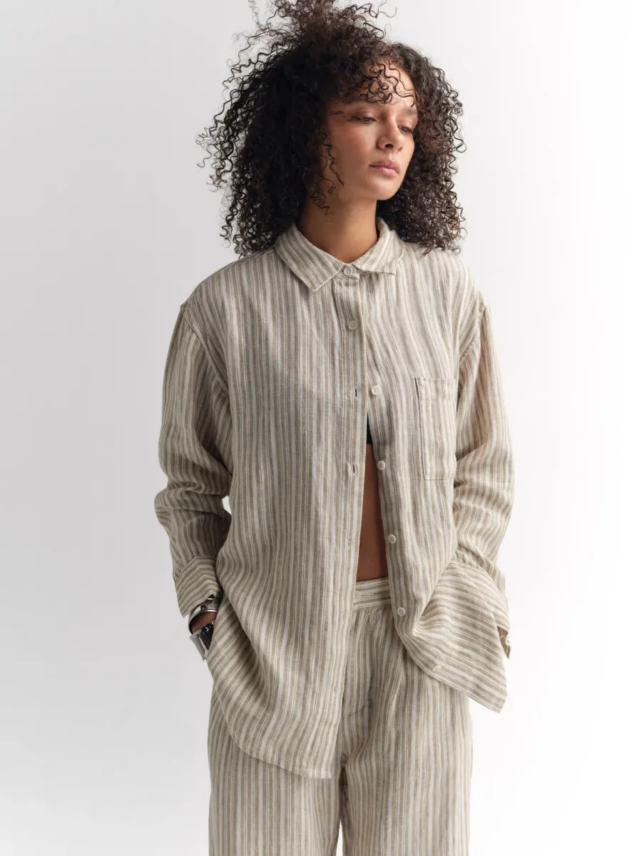 Organic Linen Striped Oversized Button Down 2