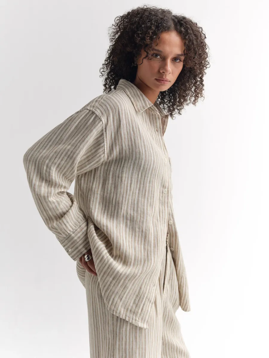 Organic Linen Striped Oversized Button Down 4