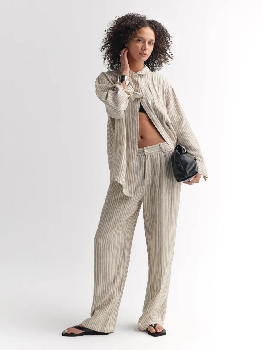 Organic Linen Striped Oversized Button Down 7