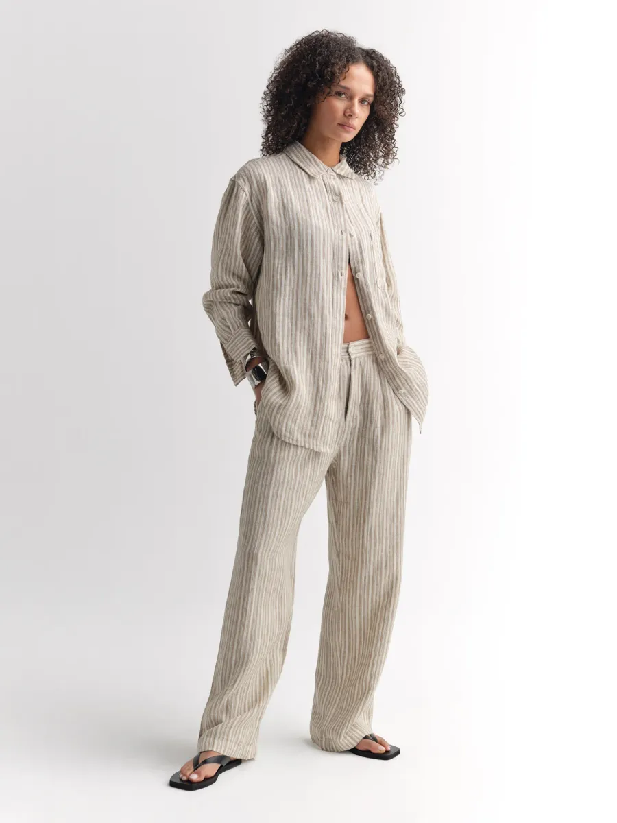 Organic Linen Striped Pleated Pant 2
