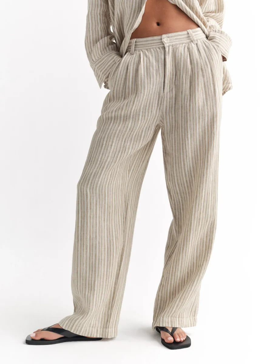 Organic Linen Striped Pleated Pant 3