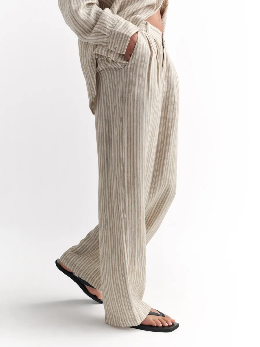 Organic Linen Striped Pleated Pant 5