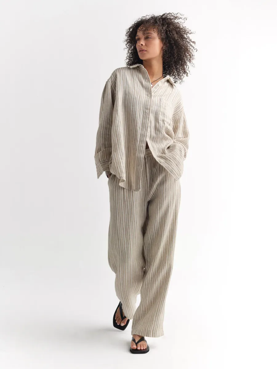 Organic Linen Striped Pleated Pant 7