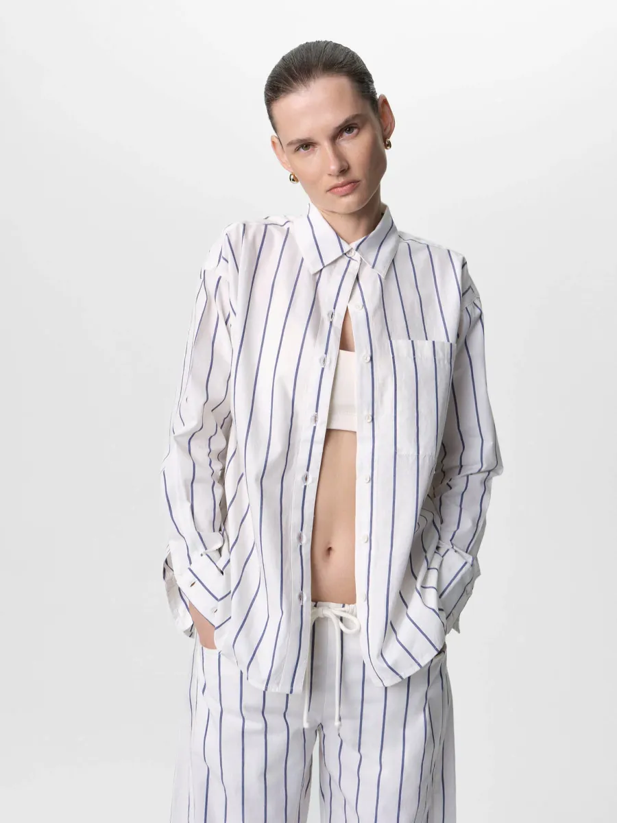 Organic Poplin Striped Long Sleeve Button Down 2