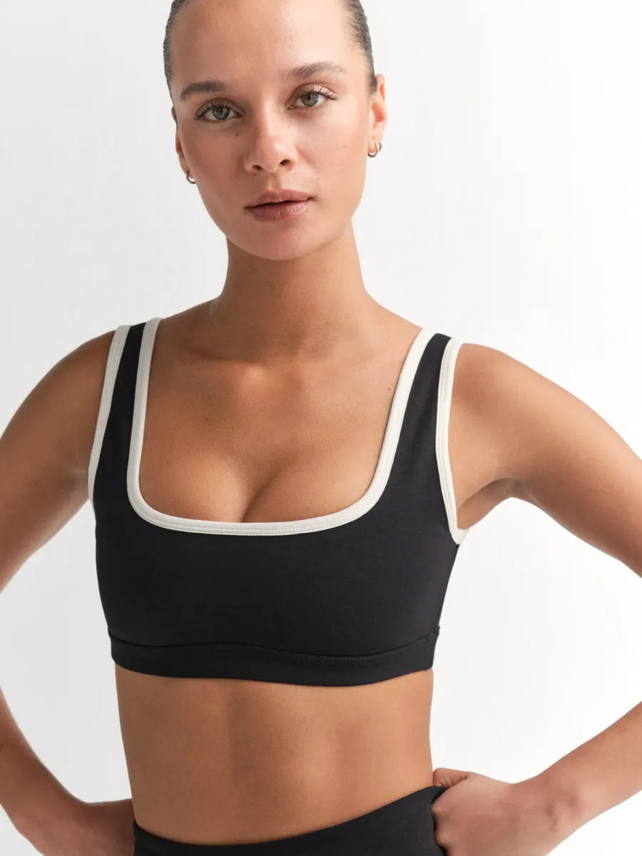 Organic Stretch Contrast Square Neck Sports Bra 2