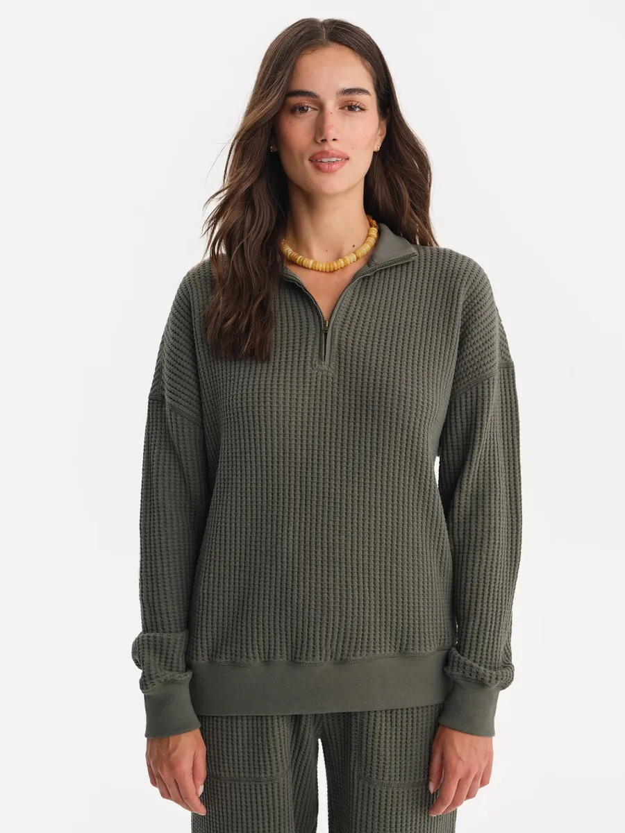 Organic Waffle Collared Half-Zip Sweatshirt 2