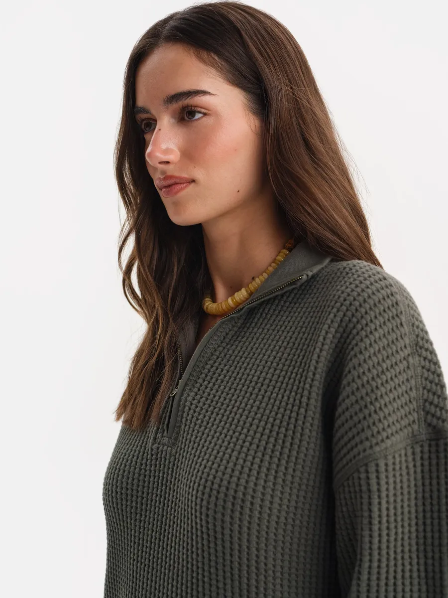 Organic Waffle Collared Half-Zip Sweatshirt 3