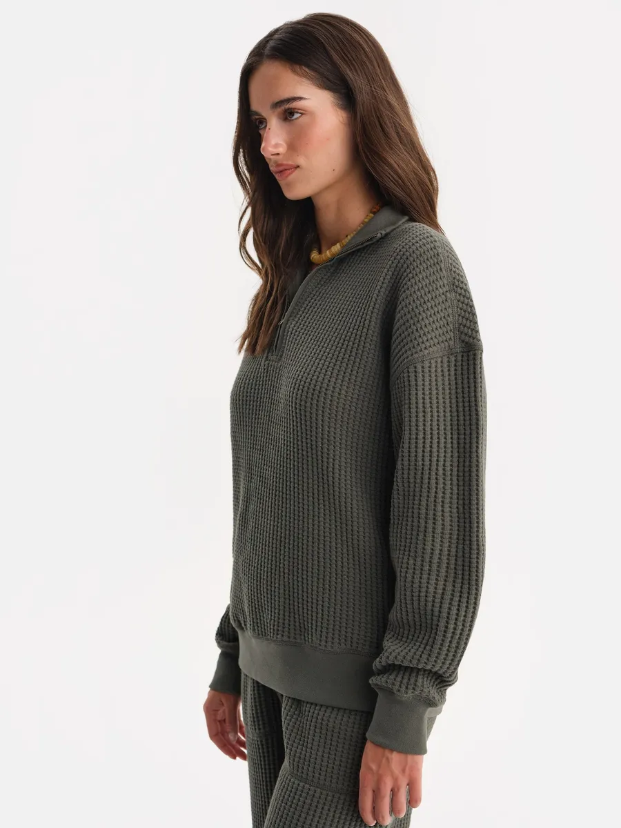 Organic Waffle Collared Half-Zip Sweatshirt 4