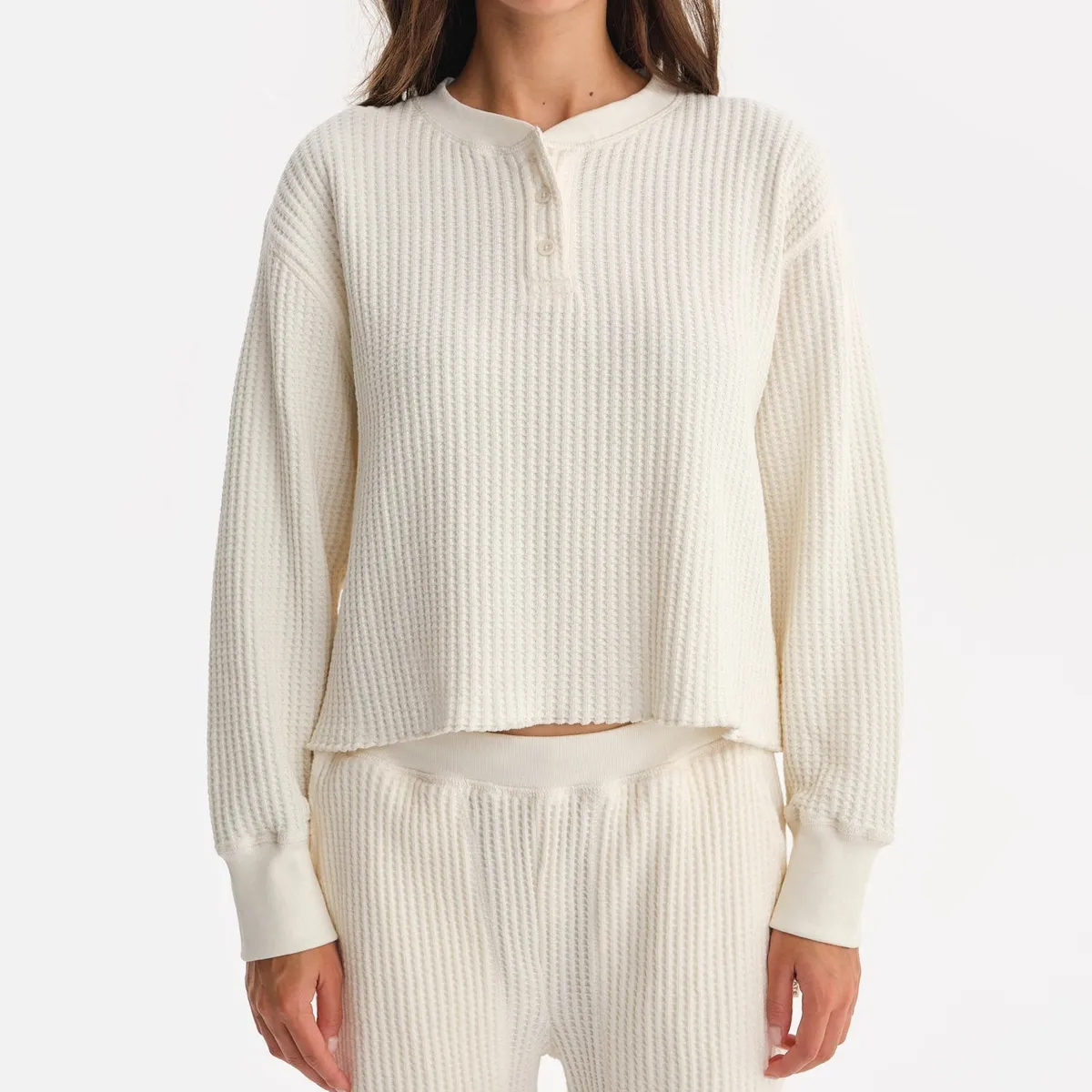 Organic Waffle Cropped Henley