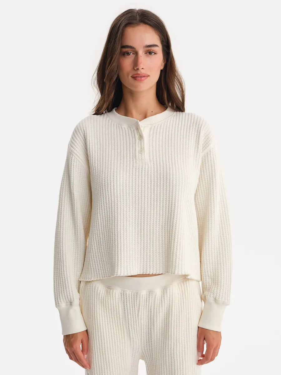 Organic Waffle Cropped Henley 2