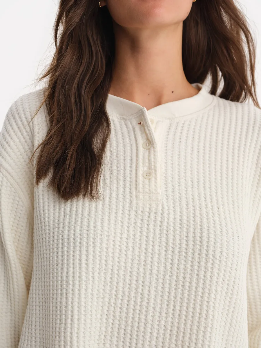 Organic Waffle Cropped Henley 3