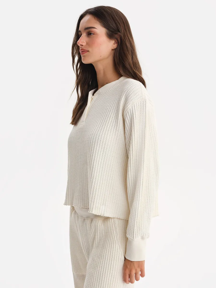 Organic Waffle Cropped Henley 4