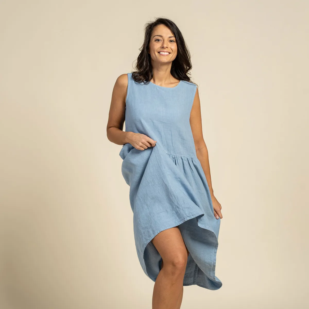 Linen Smock Dress Maya Cloudy Blue 2