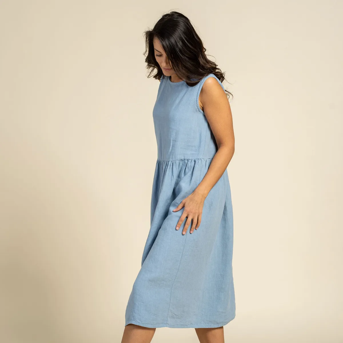 Linen Smock Dress Maya Cloudy Blue 4