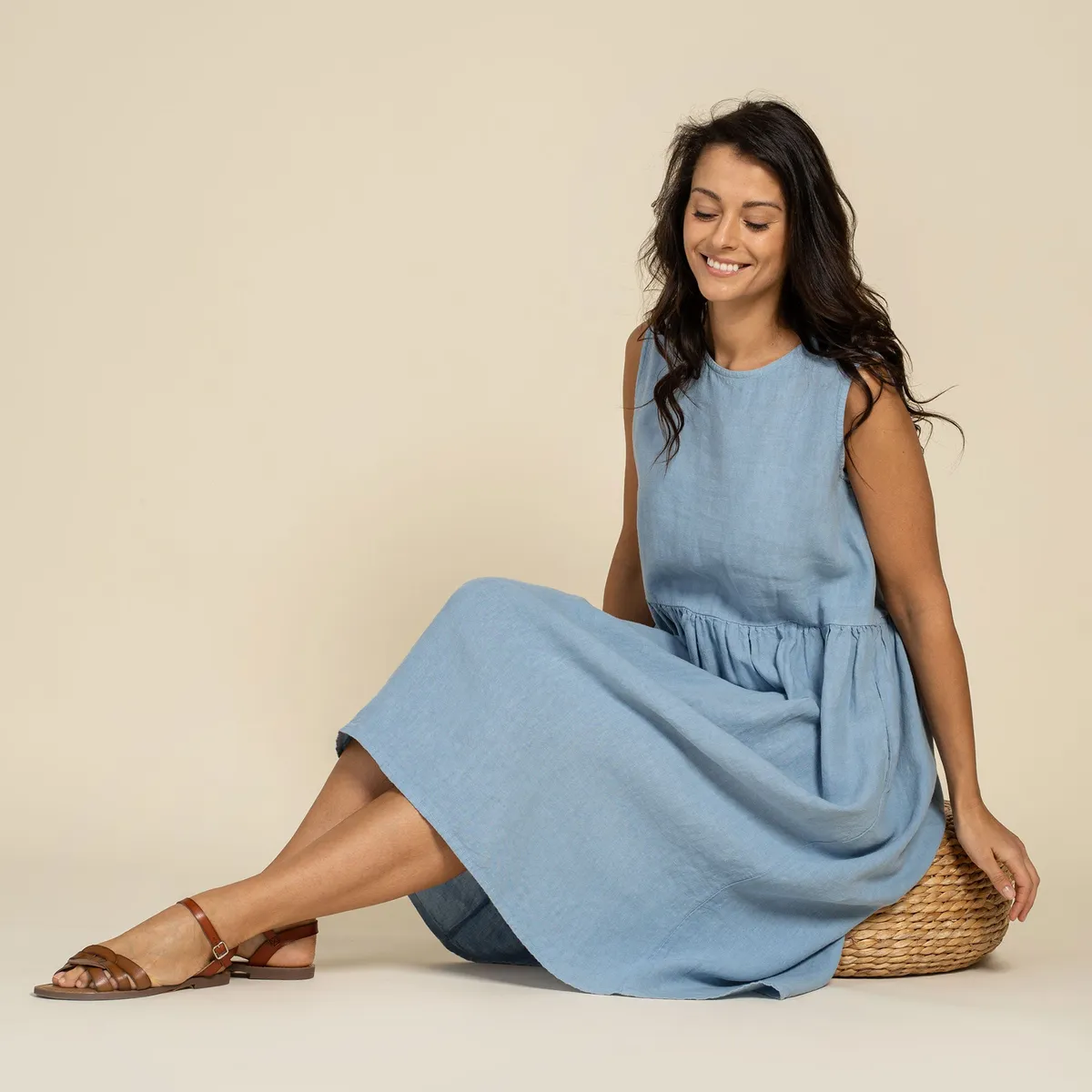Linen Smock Dress Maya Cloudy Blue 5