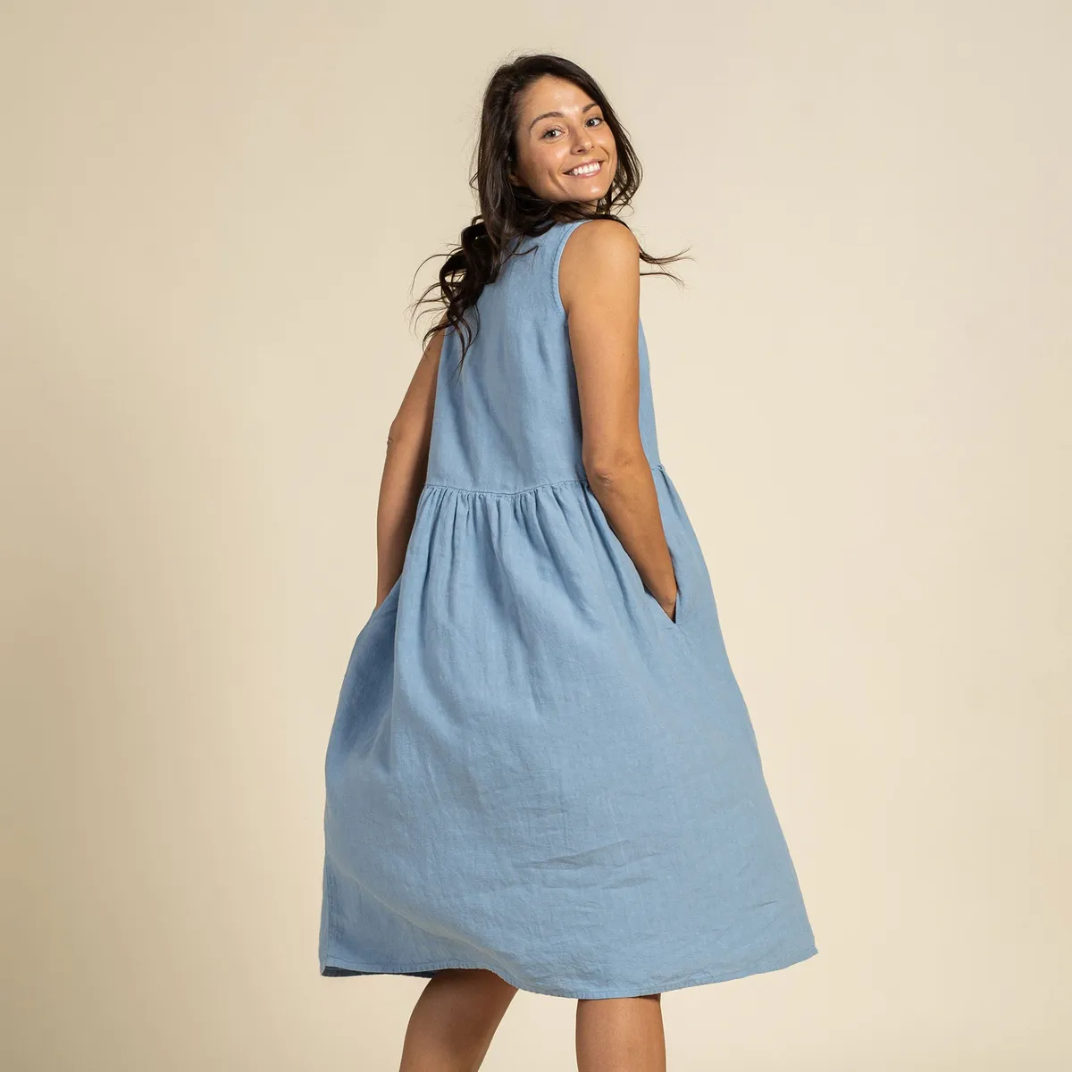 Linen Smock Dress Maya Cloudy Blue 6