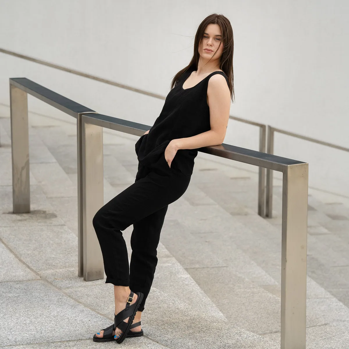 Linen Tank Top Hana Pure Black 2