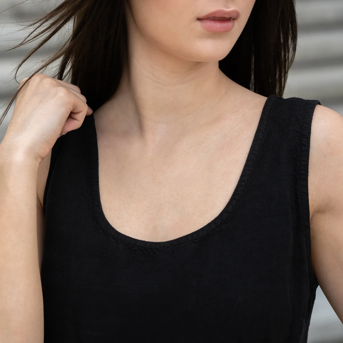 Linen Tank Top Hana Pure Black 3