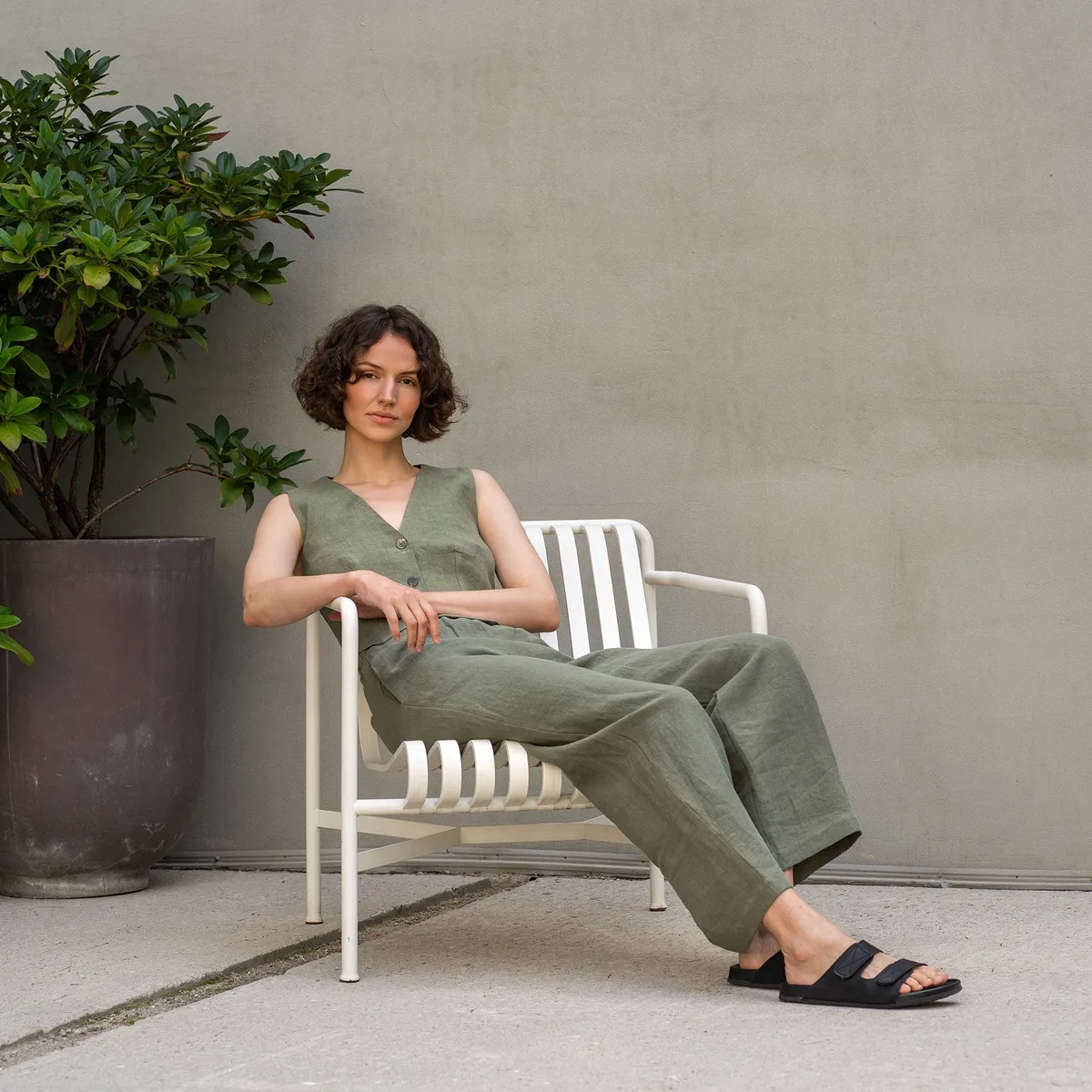 Linen Vest & Wide Leg Pants 2-Piece 19