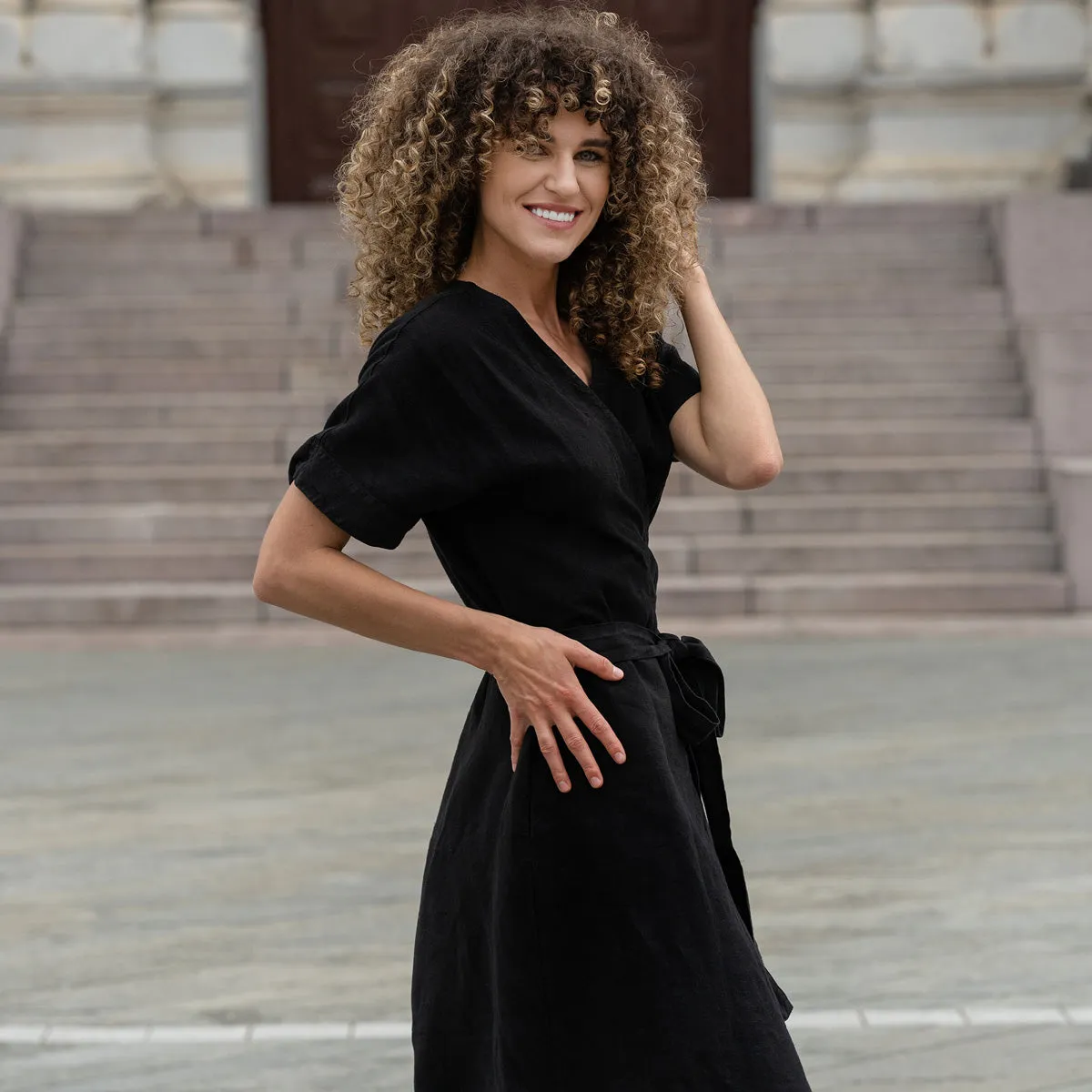 Linen Wrap Dress Eliana Pure Black 2