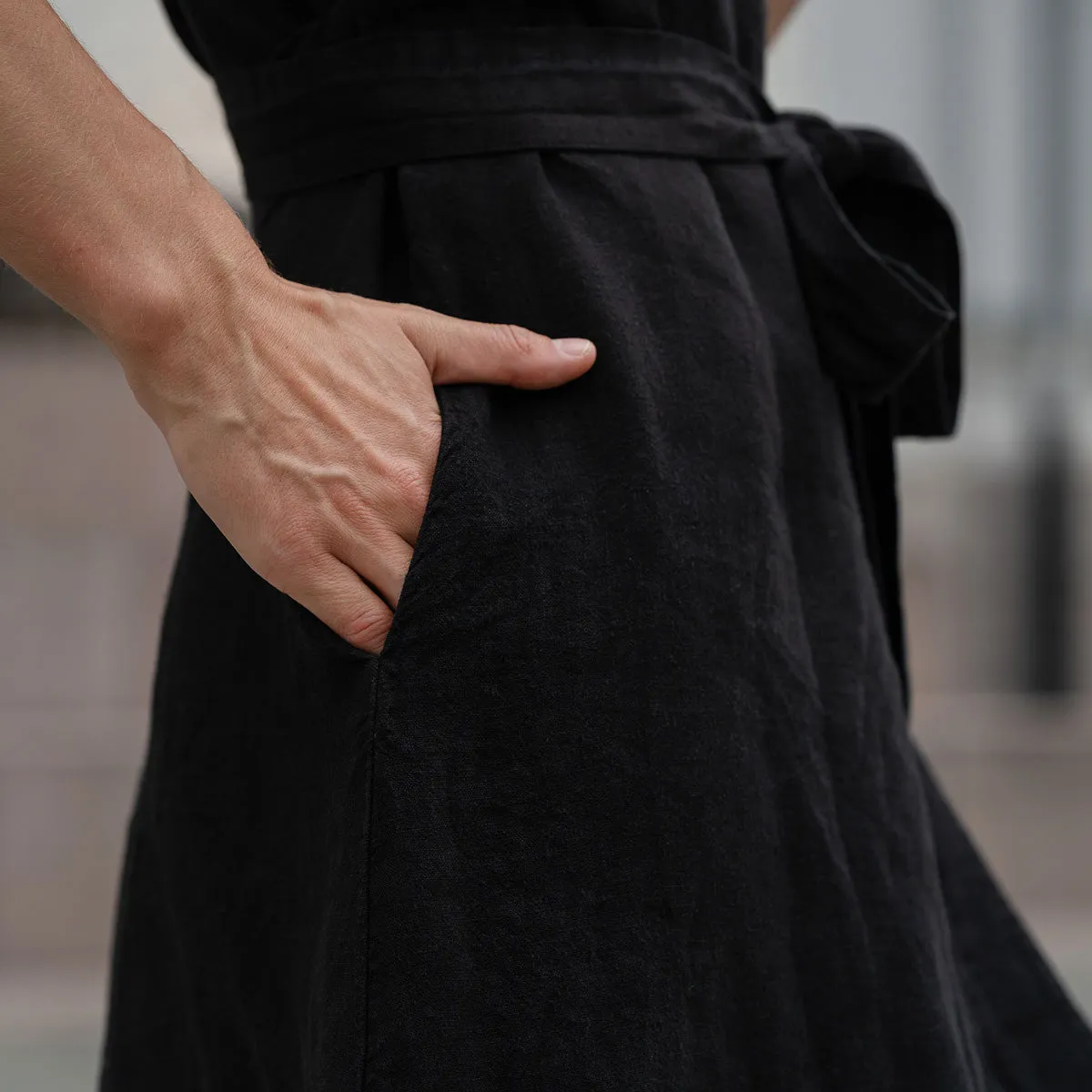 Linen Wrap Dress Eliana Pure Black 3