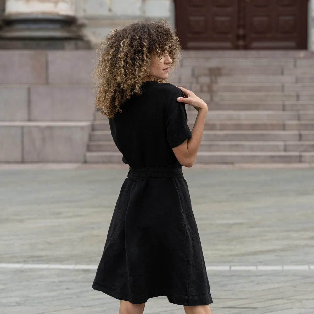 Linen Wrap Dress Eliana Pure Black 4