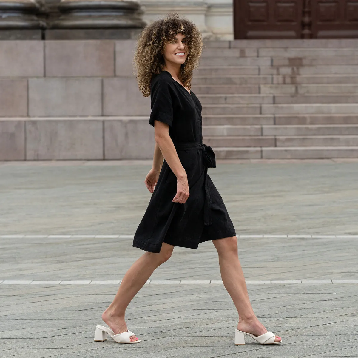 Linen Wrap Dress Eliana Pure Black 6