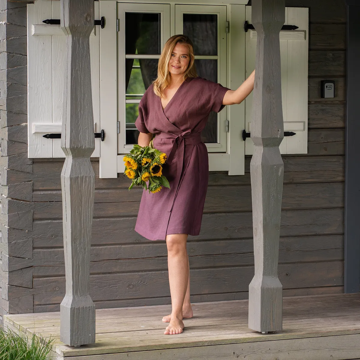 Linen Wrap Dress Eliana Shadow Purple