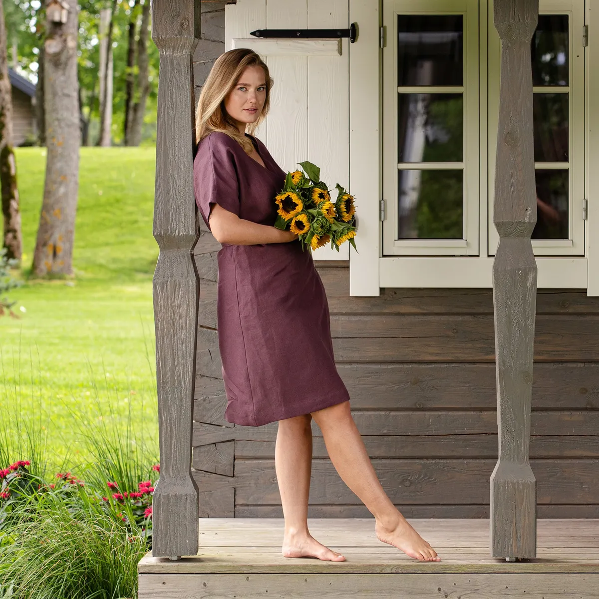 Linen Wrap Dress Eliana Shadow Purple 4