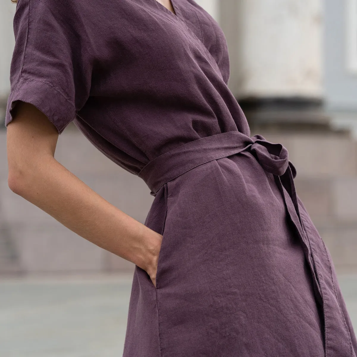 Linen Wrap Dress Eliana Shadow Purple 10