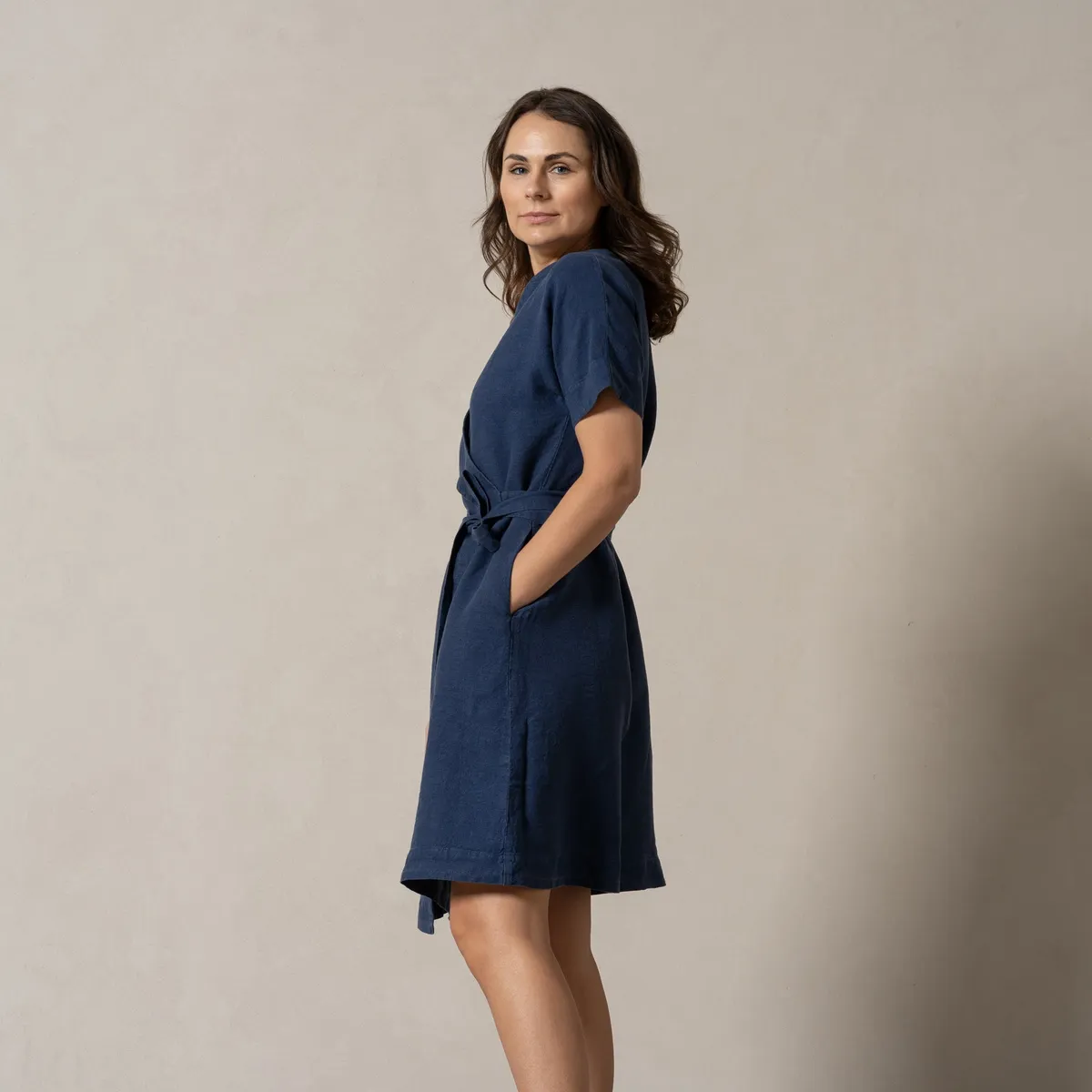Linen Wrap Dress Eliana Storm Blue 4