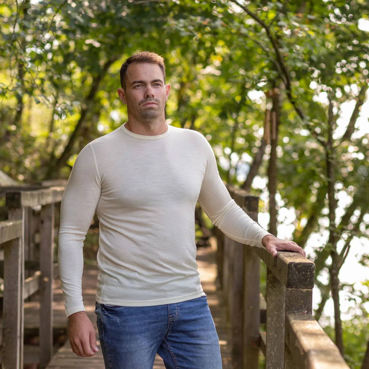 Men's 160 Merino Long Sleeve Crew Natural 3