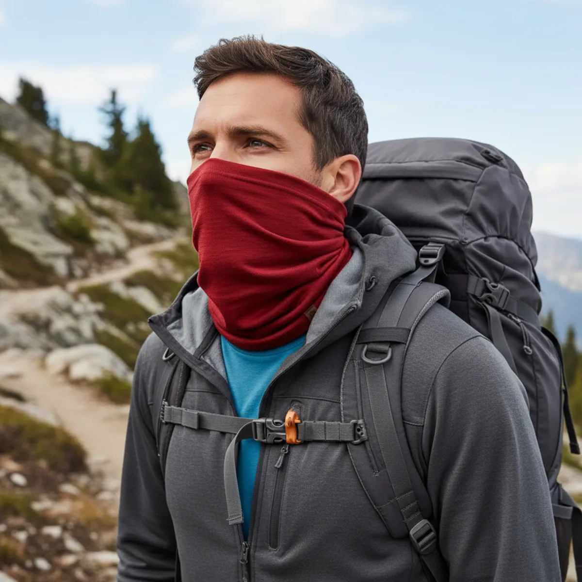 Men's Merino Active Neck Gaiter Royal Cherry / Red