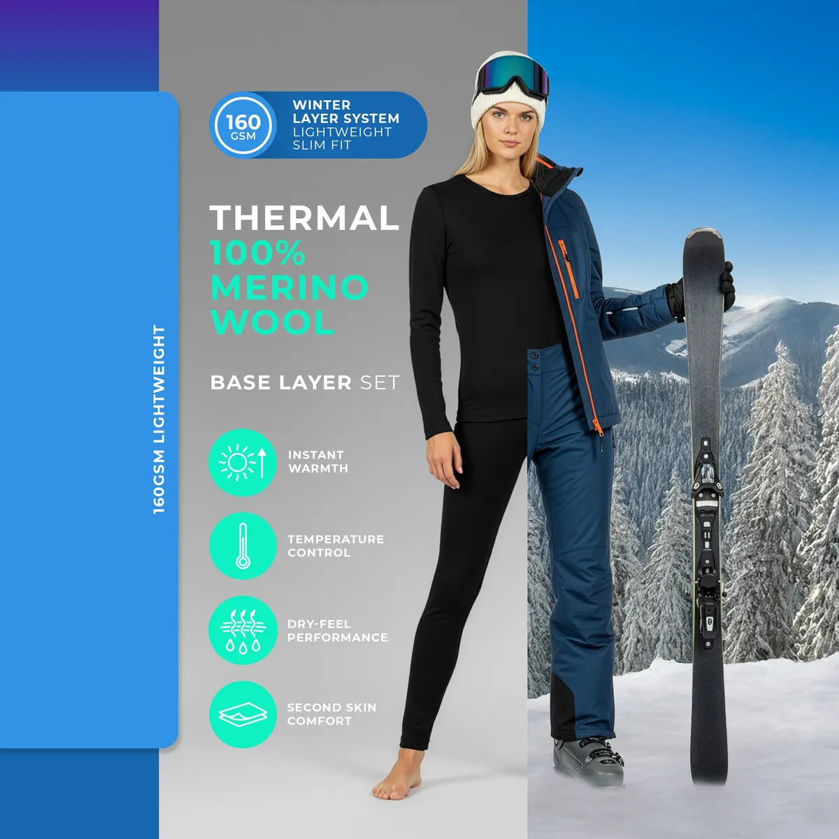 Women's 160 2-Piece Thermal Set Black 5
