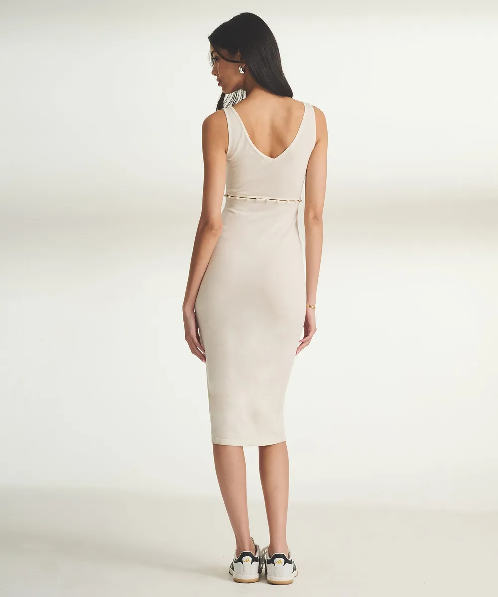 Cupro Cashmere Pearl Button Midi Dress 4