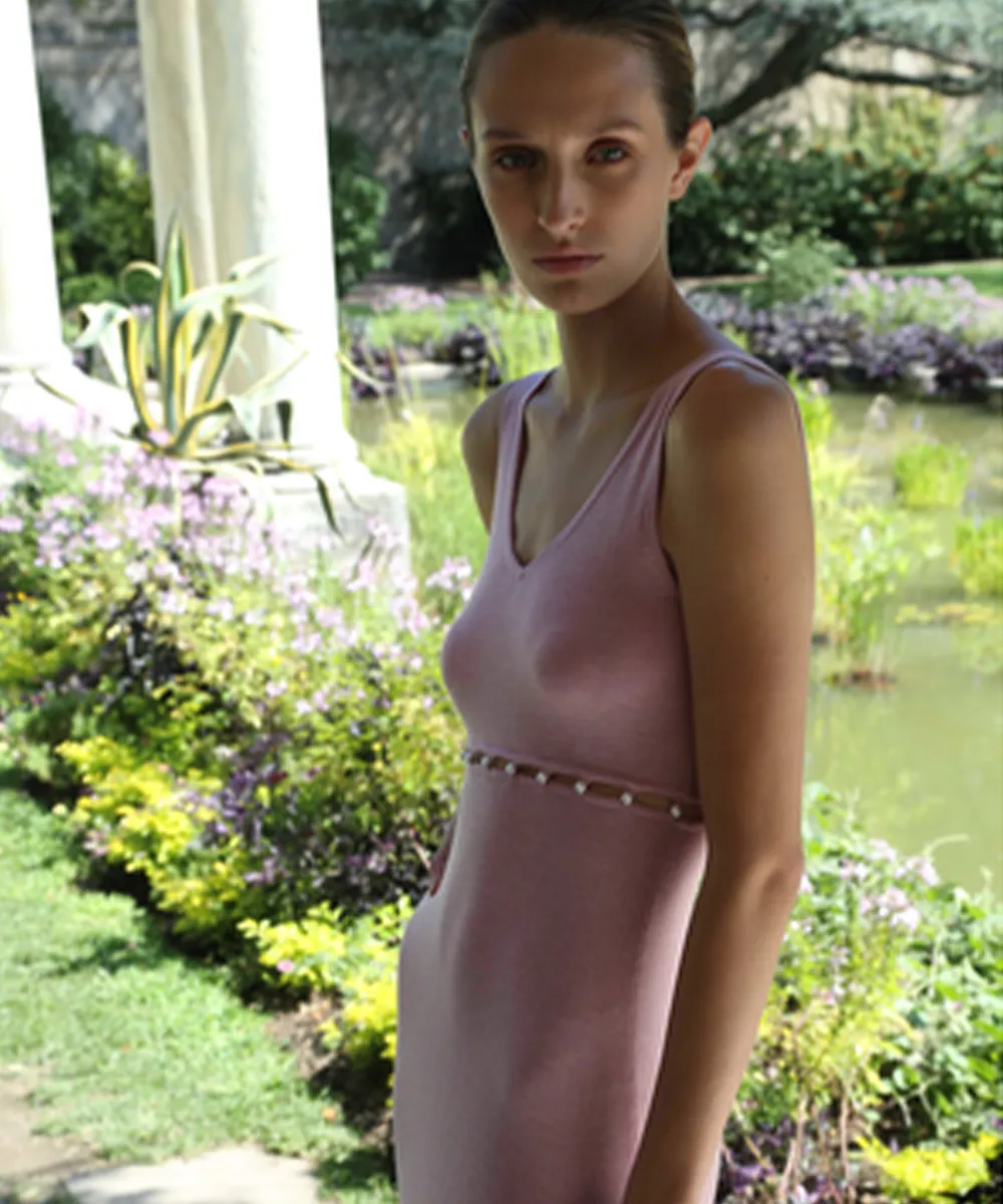 Cupro Cashmere Pearl Button Midi Dress 6